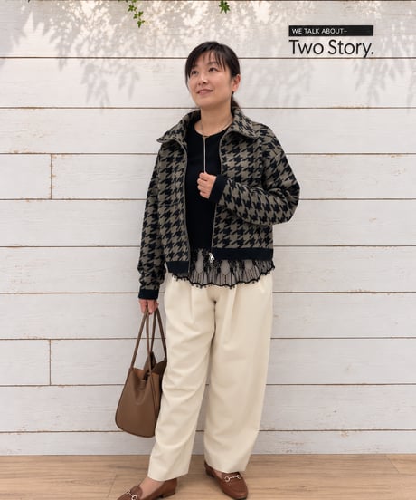 【Margaux Vintage】千鳥柄ニットZIPカーディガン【MG KN-26134-A】