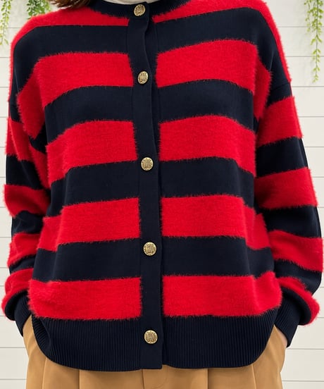 【Margaux Vintage】異素材ボーダークルーカーディガン【MG KN-26121-A】