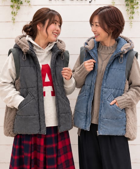 【CYNICAL】デニム×ボア パテッドベスト【652-94032】