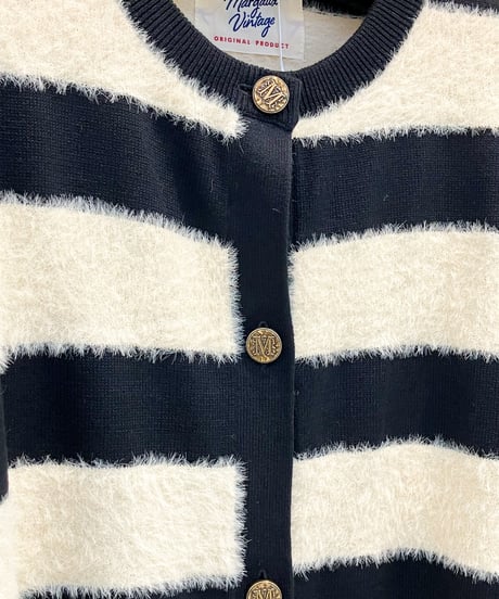 【Margaux Vintage】異素材ボーダークルーカーディガン【MG KN-26121-A】