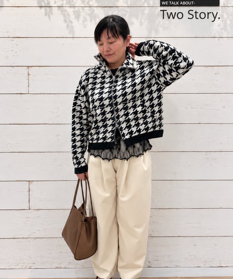 【Margaux Vintage】千鳥柄ニットZIPカーディガン【MG KN-26134-A】