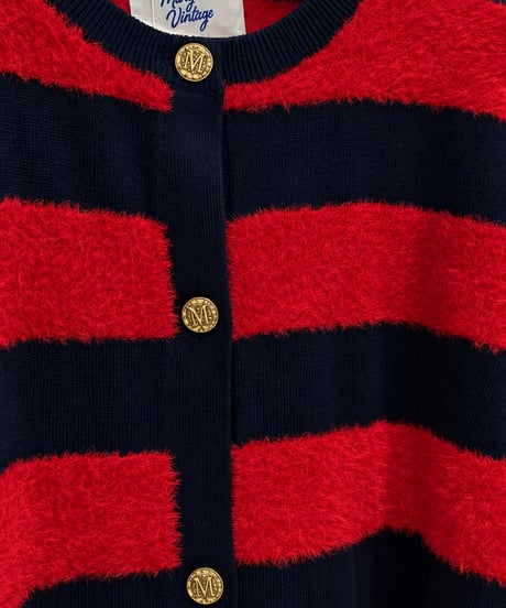 【Margaux Vintage】異素材ボーダークルーカーディガン【MG KN-26121-A】