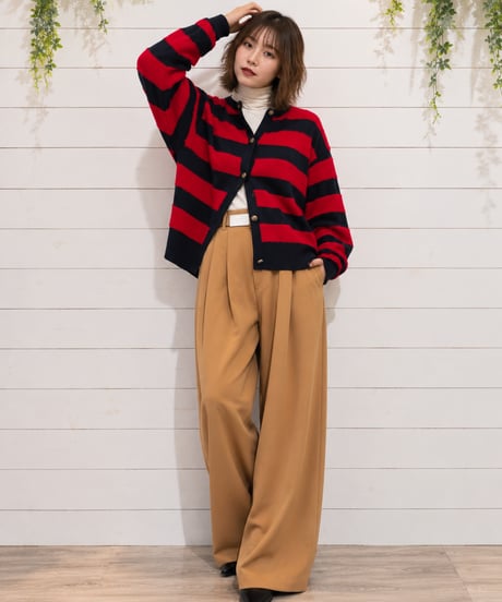 【Margaux Vintage】異素材ボーダークルーカーディガン【MG KN-26121-A】