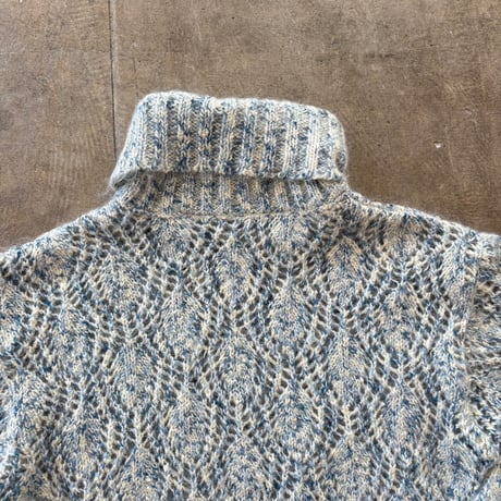 80s- Liz Claiborne モヘア タートルネック シースルー デザイン セーター