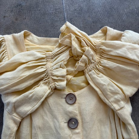 80s antique EURO COUNTRY Line リネン 前開き ワンピース