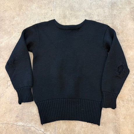 40s- vintage 無地 ブラック ウール レタード ニット