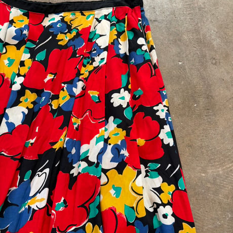 80s VINTAGE KOREA made レーヨン 柄 スカート