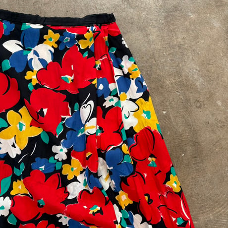 80s VINTAGE KOREA made レーヨン 柄 スカート