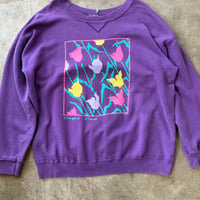 90s ネオンカラー パープル フラワー スウェット