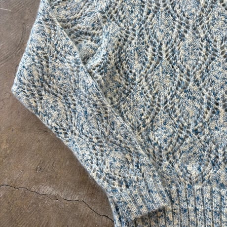 80s- Liz Claiborne モヘア タートルネック シースルー デザイン セーター