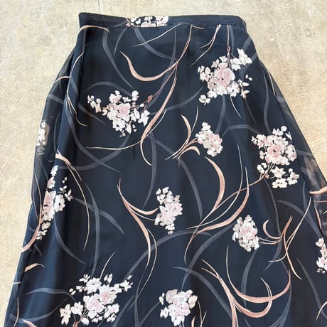 90s USA製 シースルー 花柄 ロング スカート