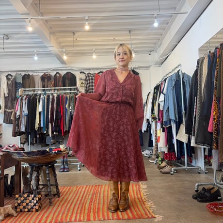 60-70s  カリフォルニアmade シースルー 花柄 ワンピース