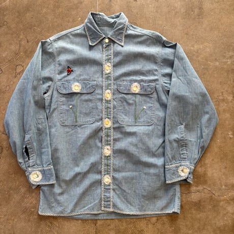 vintage レア シンプルデザイン シャンブレー 長袖シャツ