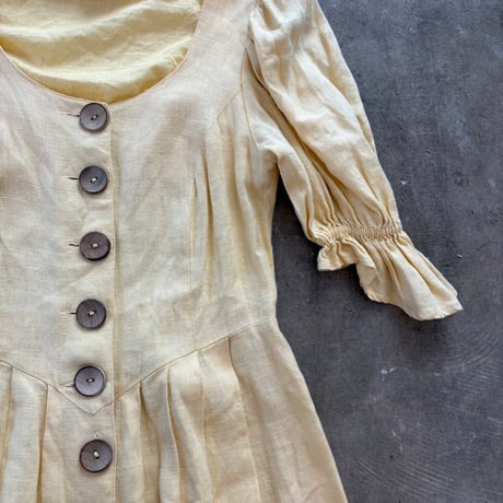 80s antique EURO COUNTRY Line リネン 前開き ワンピース
