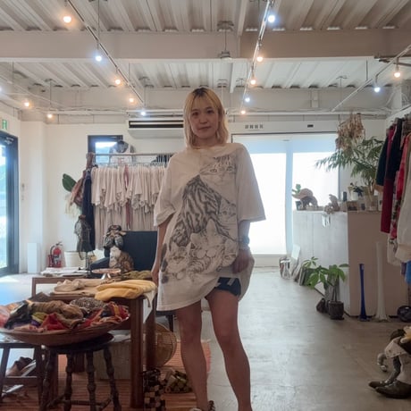 90s USA製 猫の親子  アニマル アート ワンピース TEE