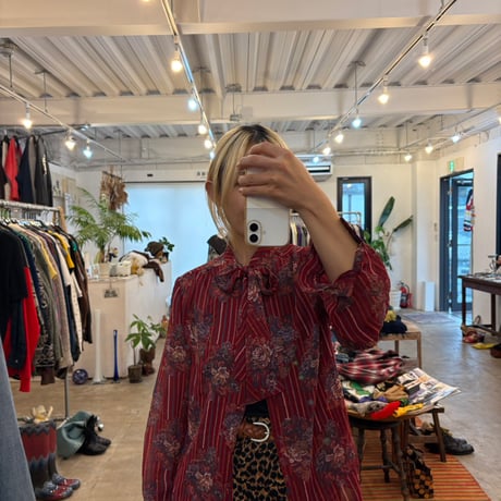 vintage フランスmade シースルー リボン付き ブラウス