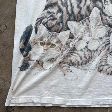 90s USA製 猫の親子  アニマル アート ワンピース TEE