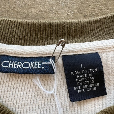 CHEROKEE ネイビー×カーキ Vネック コットン ニット