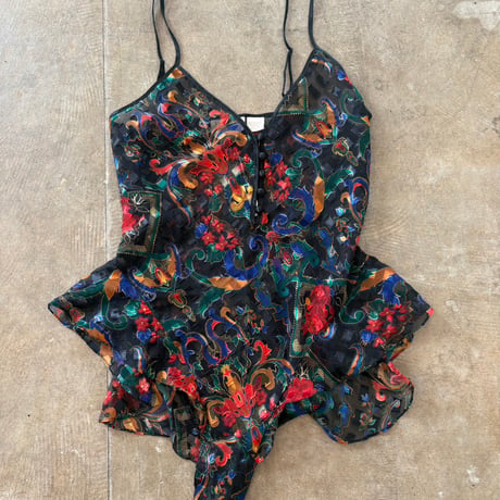 80s- Victoria's Secret 総柄 シースルー ボディースーツ