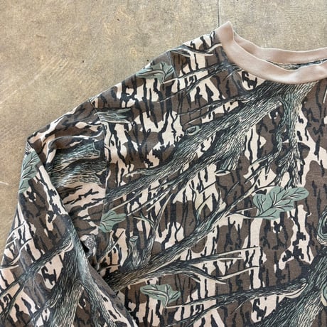 80- Mossy Oak USA製 コットン100 リアルツリー カモ柄 ロンTEE