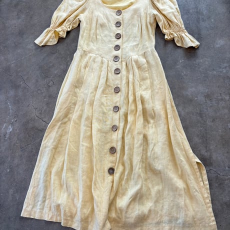 80s antique EURO COUNTRY Line リネン 前開き ワンピース