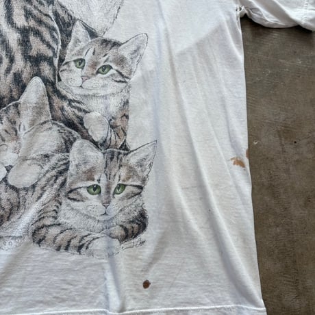 90s USA製 猫の親子  アニマル アート ワンピース TEE