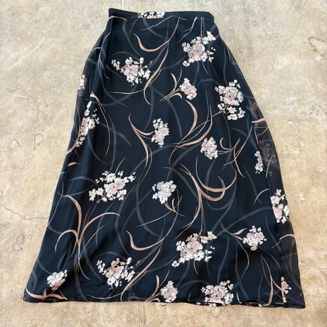 90s USA製 シースルー 花柄 ロング スカート
