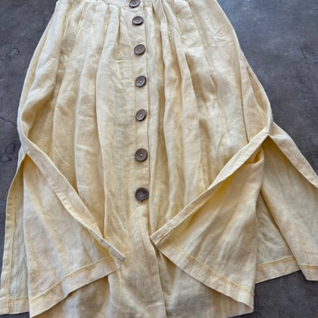 80s antique EURO COUNTRY Line リネン 前開き ワンピース