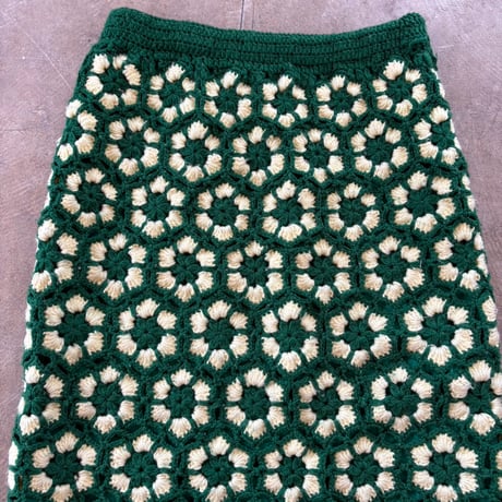 vintage グラニー ニット お花モチーフ タイト ロング スカート