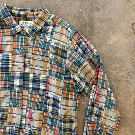 90s- ORVIS パッチワーク ボタンダウン 長袖 シャツ