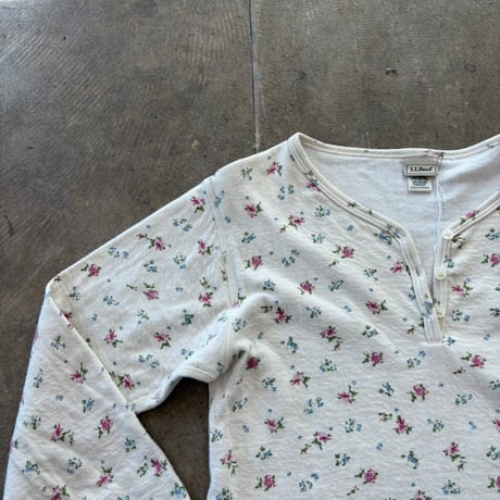 L.L Bean カナダ製 ウール混 花柄 ヘンリーネック ロンTEE