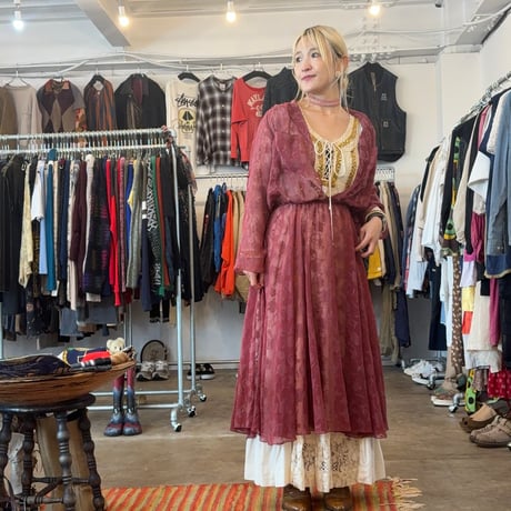 60-70s  カリフォルニアmade シースルー 花柄 ワンピース