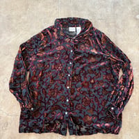 90s ベロア シースルー 花柄 デザイン 長袖 シャツ