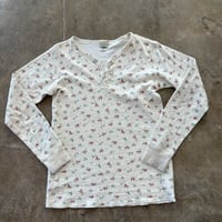 L.L Bean カナダ製 ウール混 花柄 ヘンリーネック ロンTEE