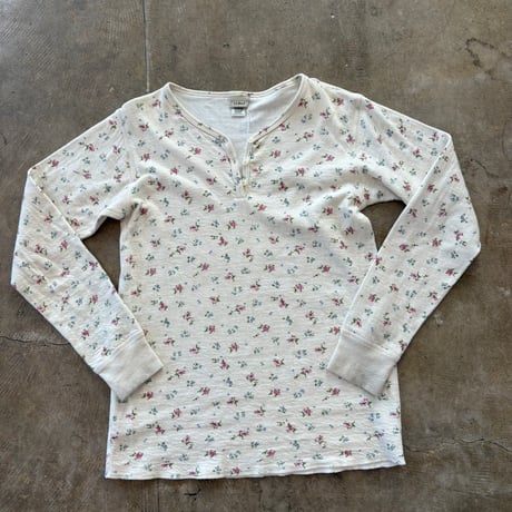 L.L Bean カナダ製 ウール混 花柄 ヘンリーネック ロンTEE