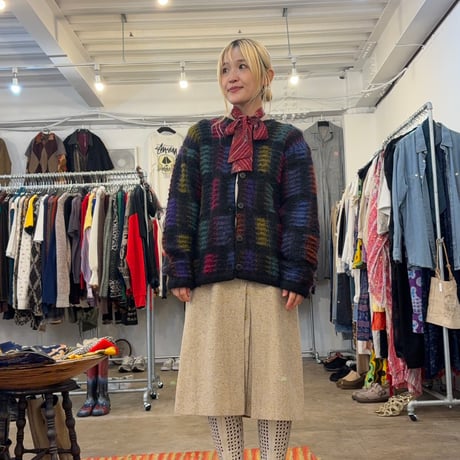 ブラック×レインボーカラー vintage モヘア カーディガン