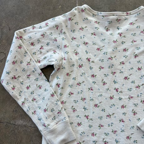 L.L Bean カナダ製 ウール混 花柄 ヘンリーネック ロンTEE