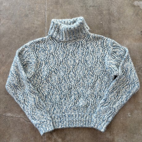 80s- Liz Claiborne モヘア タートルネック シースルー デザイン セーター