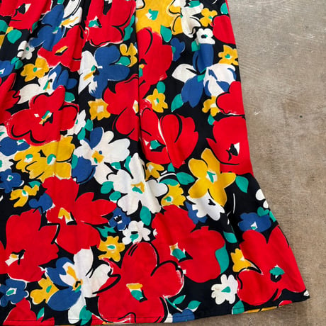 80s VINTAGE KOREA made レーヨン 柄 スカート