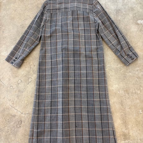 vintage ダブルボタン グレンチェック ロング コート ワンピース