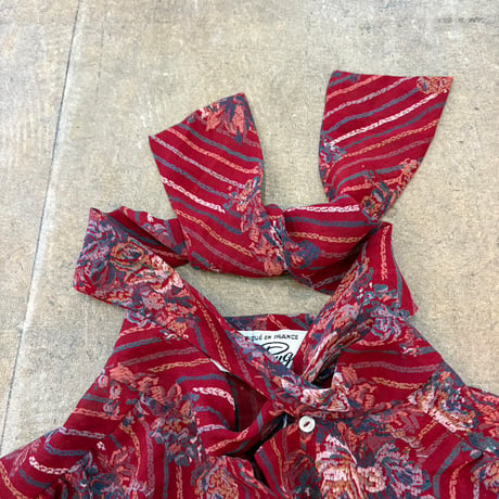 vintage フランスmade シースルー リボン付き ブラウス