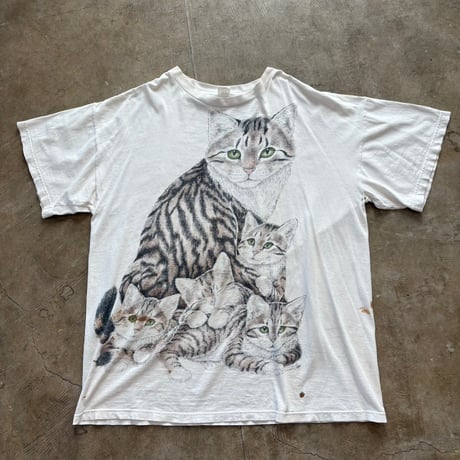 90s USA製 猫の親子  アニマル アート ワンピース TEE