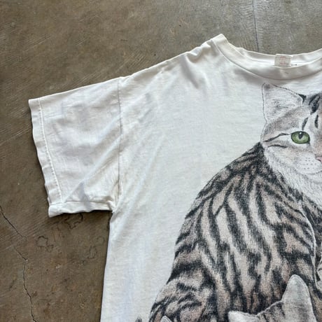 90s USA製 猫の親子  アニマル アート ワンピース TEE