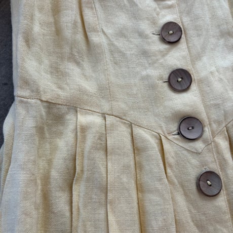 80s antique EURO COUNTRY Line リネン 前開き ワンピース