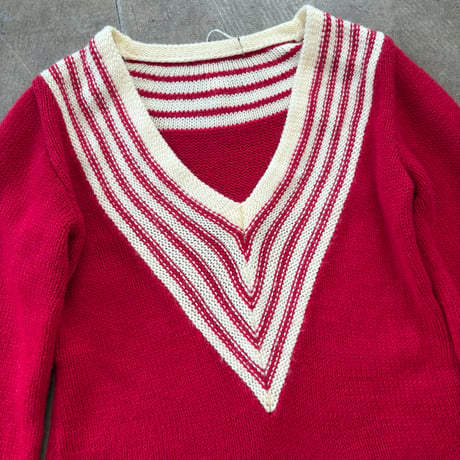 70s カレッジデザイン 2ポケット付き 袖フレア ニット セーター