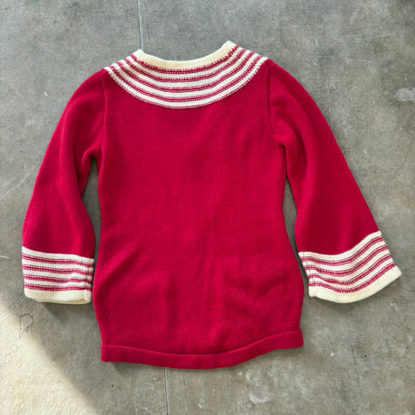 70s カレッジデザイン 2ポケット付き 袖フレア ニット セーター