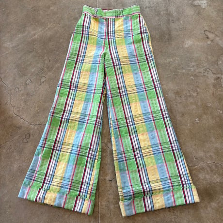 70s vintage h.i.s for her フレア チェック柄 パンツ