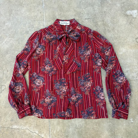 vintage フランスmade シースルー リボン付き ブラウス