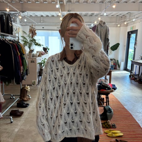 90s EXPRESS TRICOT モヘア シースルー デザイン セーター