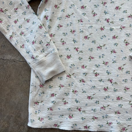 L.L Bean カナダ製 ウール混 花柄 ヘンリーネック ロンTEE